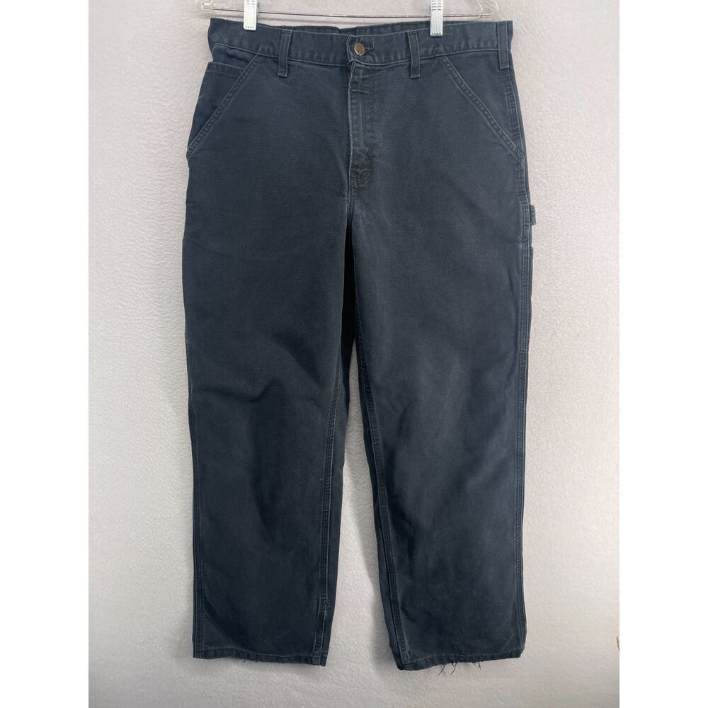 CARHARTT Pants Mens 33x30 B11 Loose Straight Washed Duck Carpenter Cotton Black - Picture 2 of 11